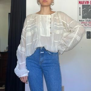 Free People cream colored blouse with Mandarin collar. Size Medium